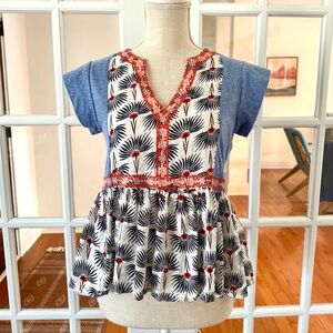 THML Embroidered Peplum V-Neck